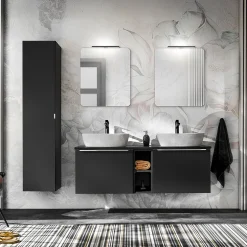 Colonna bagno sospesa 35x160h cm 1 anta 2 cassetti nero Serif