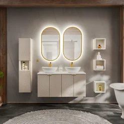 Colonna bagno sospesa 30x140h cm 1 anta beige cashmere Neutry