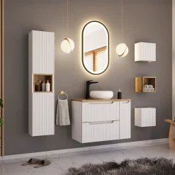 Colonna bagno sospesa 30x140h cm cannettato 2 ante bianco Cleany