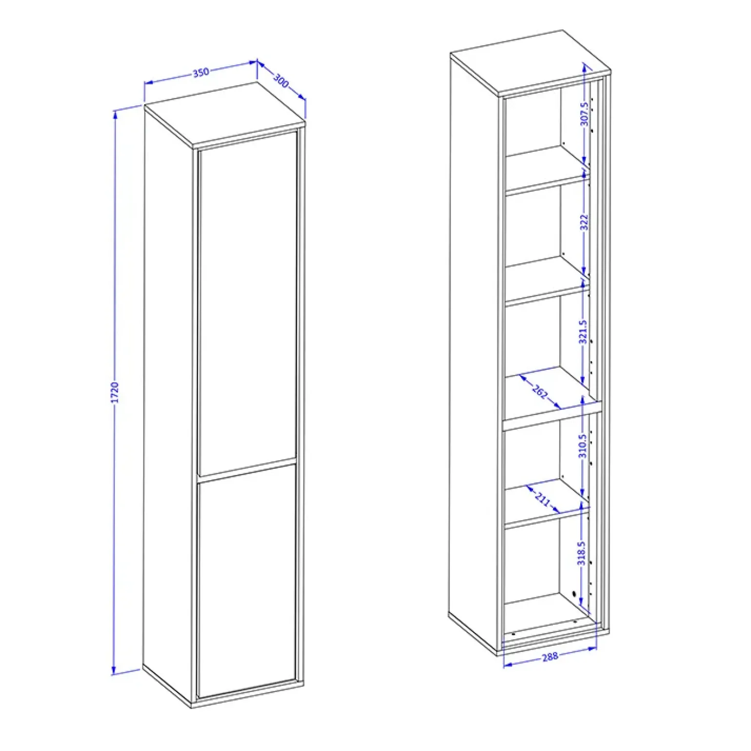 Colonna bagno sospesa 35x172h cm 2 ante bianco lucido nero Linda