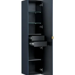 Colonna bagno sospesa 35x160h cm 1 anta 2 cassetti cannettato blu Deep