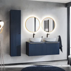 Colonna bagno sospesa 35x160h cm 1 anta 2 cassetti cannettato blu Deep