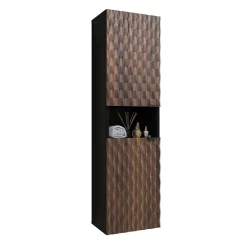 Colonna bagno 34x133h cm 2 ante 1 vano a giorno nero ante noce decorate Silvy