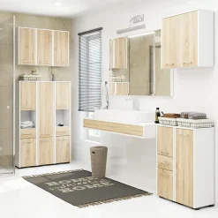 Colonna bagno 30x140h cm 2 ante 1 vano a giorno rovere bianco Woters
