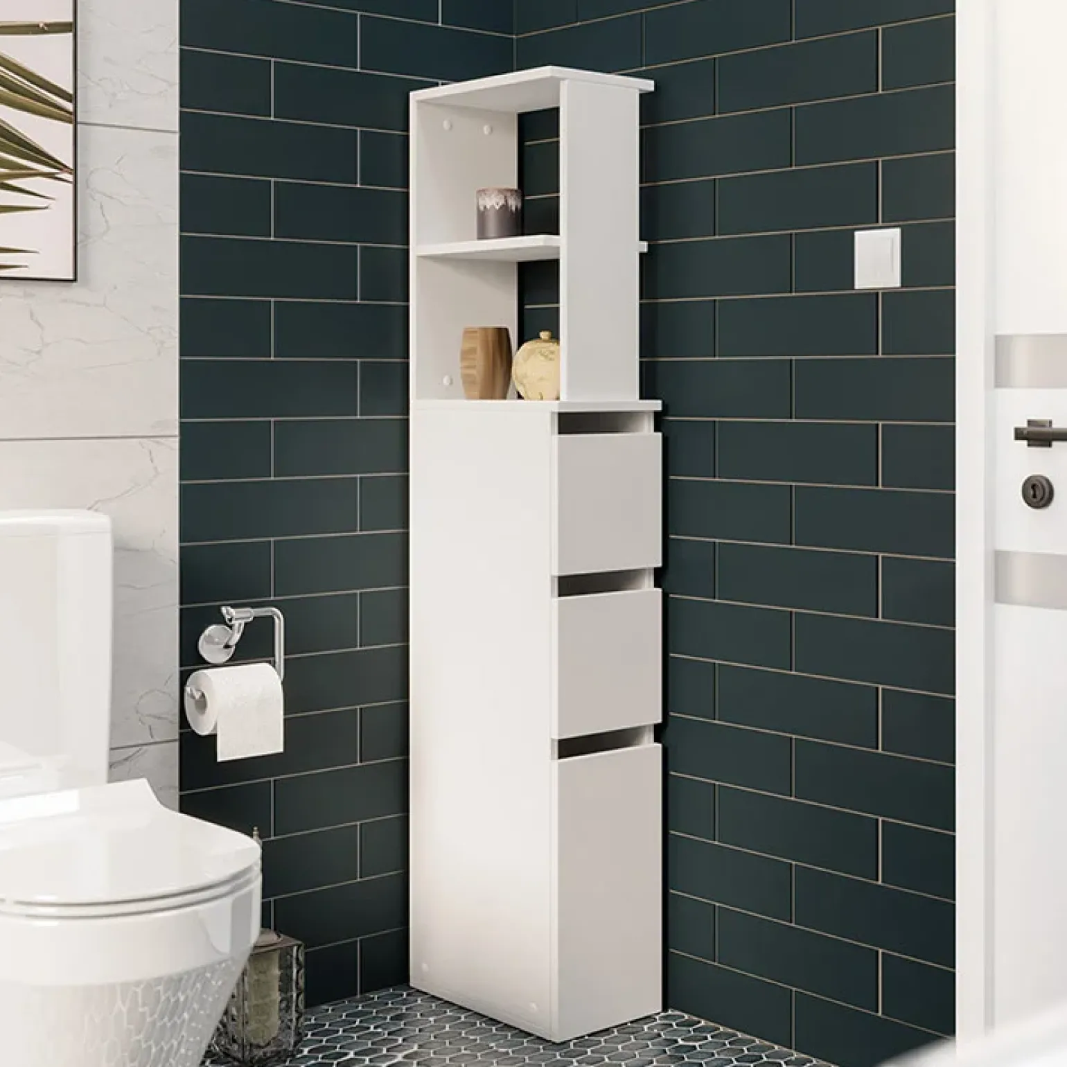 Colonna bagno 33x136h cm con 2 cassetti moderno bianco Zaida