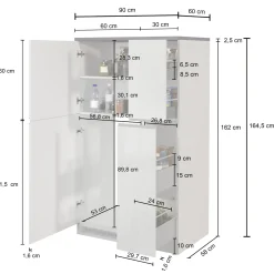 Colonna frigo dispensa cucina 90x165h cm moderna antracite grigio pietra Gourmet