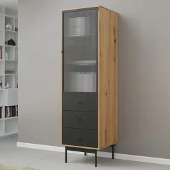 Colonna soggiorno 52x180h cm 1 anta 3 cassetti rovere nero Herning