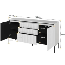 Comò 136x91h cm 1 anta 3 cassetti con LED grigio nero Luna