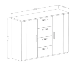 Comò 132x94h cm 2 ante con cassetti rovere nero Vulcano
