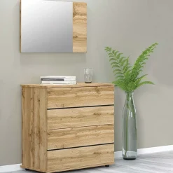 Comò 80x80h cm 4 cassetti con specchio moderno  quercia Tamika