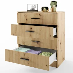 Comò 80x91h cm 4 cassetti moderno rovere rustico Cavour Gihome®