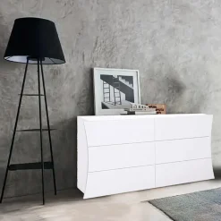 Comò 150x82h cm 6 cassetti moderno bianco lucido Neve