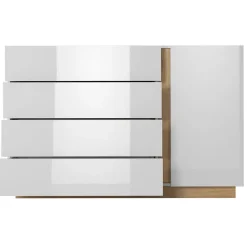 Comò 138x91h cm con cassetti moderno bianco lucido rovere Noa