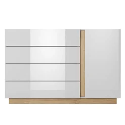 Comò 138x91h cm con cassetti moderno bianco lucido rovere Noa