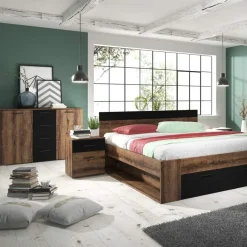 Comò 132x93h cm moderno rovere scuro nero Lisbona Gihome®
