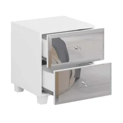 Comodino 45x51h cm 2 cassetti design con specchio bianco Selva