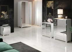 Comodino 45x51h cm 2 cassetti design con specchio bianco Selva