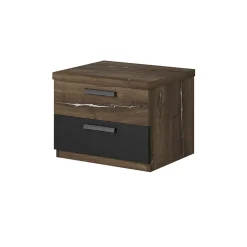Comodino 46x37h cm 2 cassetti moderno rovere scuro nero Vulcano