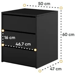 Comodino 50x60h cm 3 cassetti nero Ombra