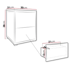 Comodino 30x38h cm 2 cassetti moderni bianco Eindhoven