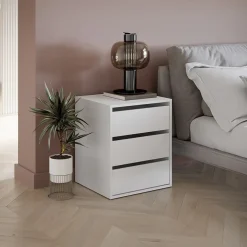 Comodino 50x60h cm 3 cassetti bianco opaco Ombra