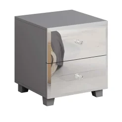 Comodino 45x51h cm 2 cassetti  design con specchio grigio Selva