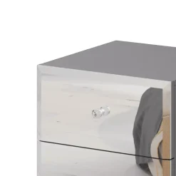 Comodino 45x51h cm 2 cassetti  design con specchio grigio Selva