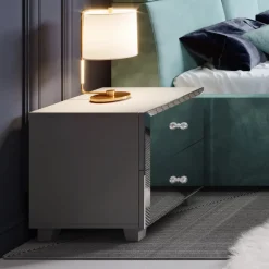 Comodino 45x51h cm 2 cassetti  design con specchio grigio Selva