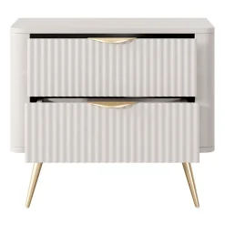 Comodino 63x55h cm 2 cassetti beige cannettato Ramis