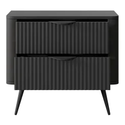 Comodino 63x55h cm 2 cassetti nero opaco cannettato Ramis