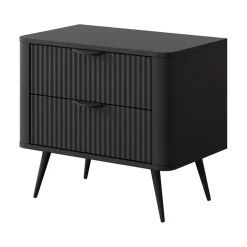 Comodino 63x55h cm 2 cassetti nero opaco cannettato Ramis