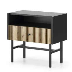 Comodino 55x52h cm 1 cassetto moderno nero rovere cannettato Eterna