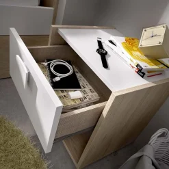 Comodino 40x42h cm 1 cassetto moderno rovere bianco Cairo