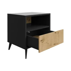 Comodino 47x52h cm 1 cassetto 1 vano a giorno rovere nero Hans