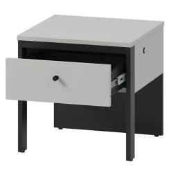 Comodino 40x40h cm 1 cassetto con LED grigio nero Luna