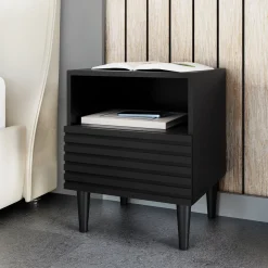 Comodino 42x53h cm design cannettato moderno nero Flippo