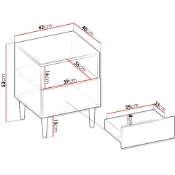 Comodino 42x53h cm design cannettato moderno nero Flippo