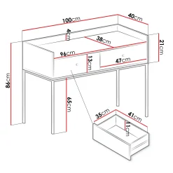 Consolle ingresso 100x86cm design moderno 2 cassetti bianco Pollon