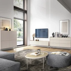 Credenza alta 103x126cm 4 ante beige cannettato rovere Fioca