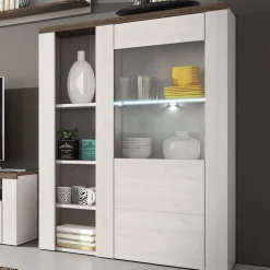 Credenza alta 100x145h cm 1 anta con vetrina  bianco frassinato rovere Paloma 2