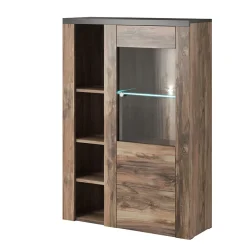 Credenza alta 100x145h cm 1 anta con vetrina noce rovere grigio Paloma 2