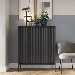 Credenza alta 104x125h cm 2 ante moderna soggiorno  nero Alisa