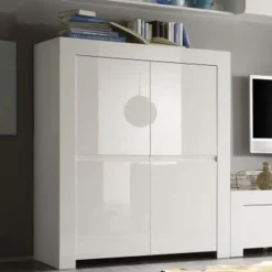 Credenza alta 119x140h cm 4 ante moderna bianco lucido Essential