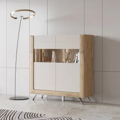 Credenza alta 129x137h cm 2 ante rovere tortora lucido Jumbo