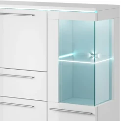 Credenza alta 130x128h cm 4 ante 1 cassetto bianco lucido Frisk
