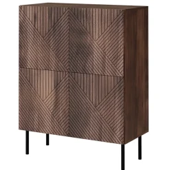 Credenza alta 89x118h cm 4 ante noce scuro con frontali serigrafati Savanna