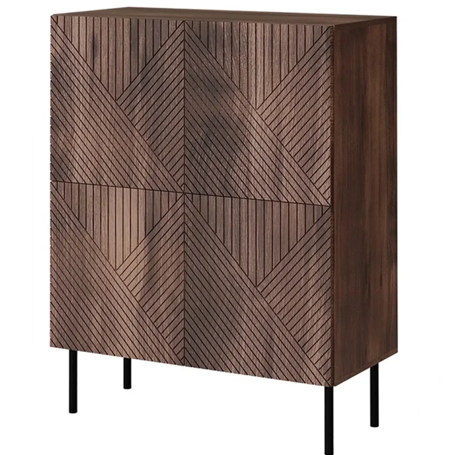 Credenza alta 89x118h cm 4 ante noce scuro con frontali serigrafati Savanna