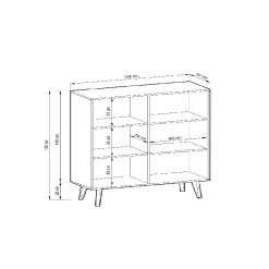Credenza alta 104x125h cm 2 ante moderna rovere cannettato nero Tonk