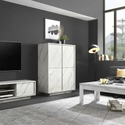 Credenza alta 92x145h cm 4 ante effetto marmo bianco Viking
