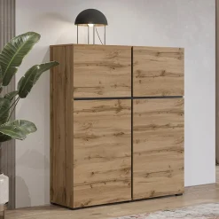 Credenza alta 120x140h cm 4 ante moderna rovere nero Lolla